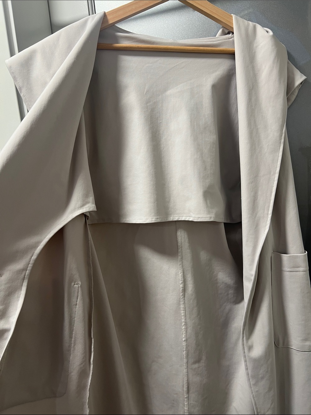 Sleeveless Hooded Longline Coatigan - Light Taupe - Picture 6 of 6